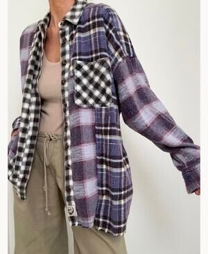 NWT Urban Outfitters BDG Robbie Spliced Flannel Button-Down Trendy Shirt XS